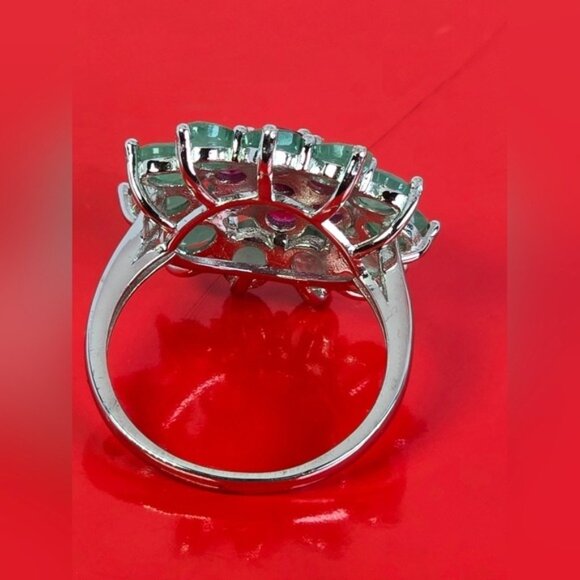 925 Sterling Silver Ring SZ 9 with Natural Ruby & Emerald Gemstone - Picture 4 of 15